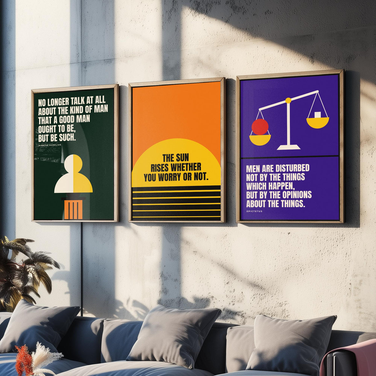 Philosophy Quotes Set of Three Art Prints - 3 Bauhaus Stoic Posters - Minimalist Office Wall Art Illustration V1
