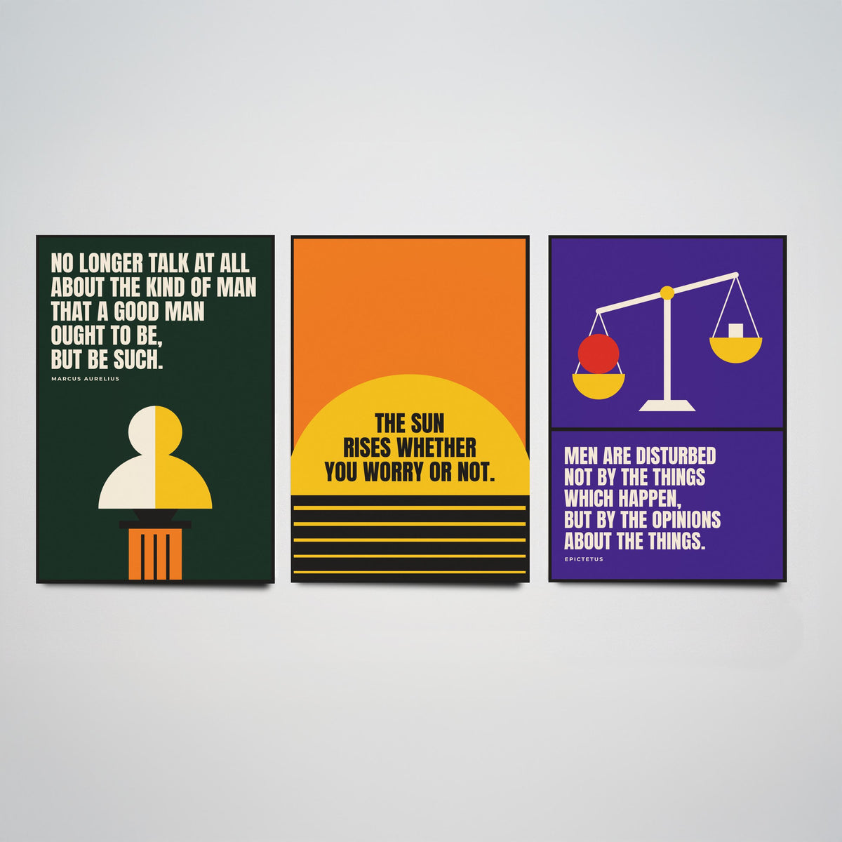 Philosophy Quotes Set of Three Art Prints - 3 Bauhaus Stoic Posters - Minimalist Office Wall Art Illustration V1