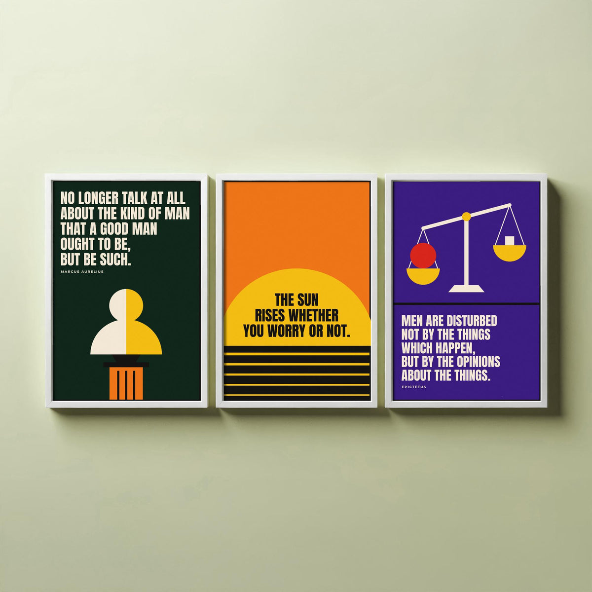 Philosophy Quotes Set of Three Art Prints - 3 Bauhaus Stoic Posters - Minimalist Office Wall Art Illustration V1