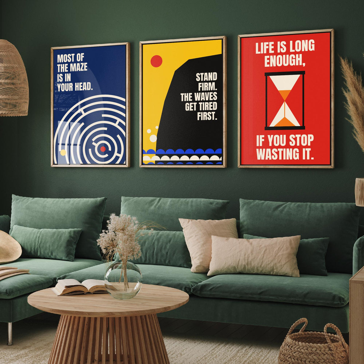 Philosophy Quotes Set of Three Art Prints - 3 Retro Bauhaus Stoic Posters - Minimalist Office Wall Art Illustration V2
