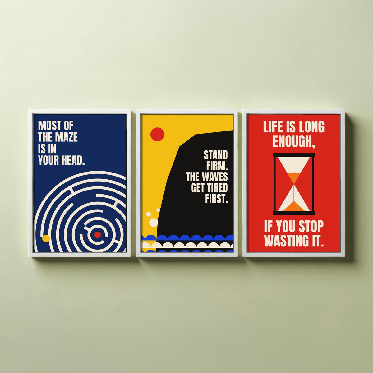 Philosophy Quotes Set of Three Art Prints - 3 Retro Bauhaus Stoic Posters - Minimalist Office Wall Art Illustration V2