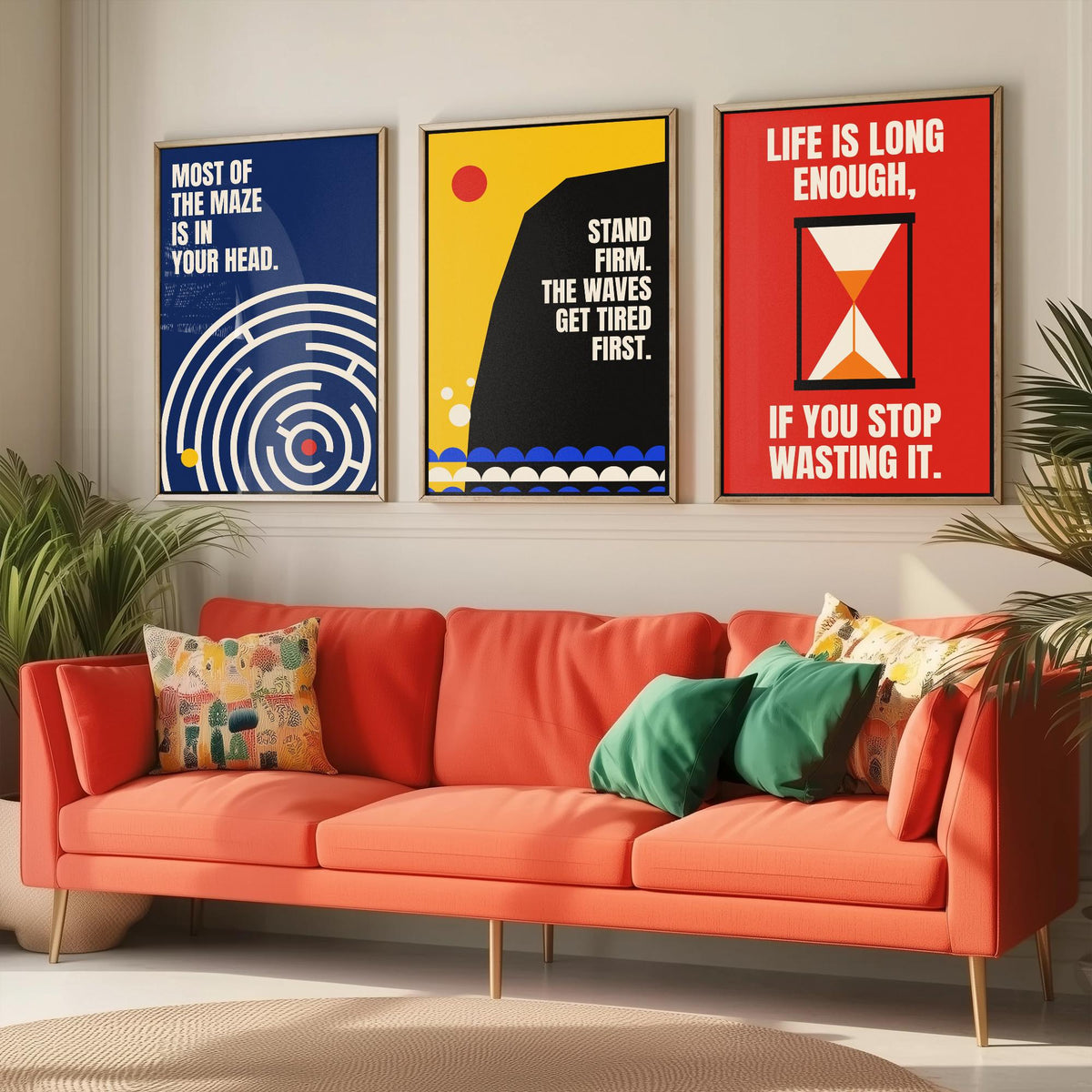 Philosophy Quotes Set of Three Art Prints - 3 Retro Bauhaus Stoic Posters - Minimalist Office Wall Art Illustration V2