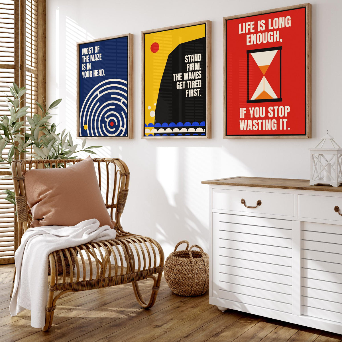Philosophy Quotes Set of Three Art Prints - 3 Retro Bauhaus Stoic Posters - Minimalist Office Wall Art Illustration V2