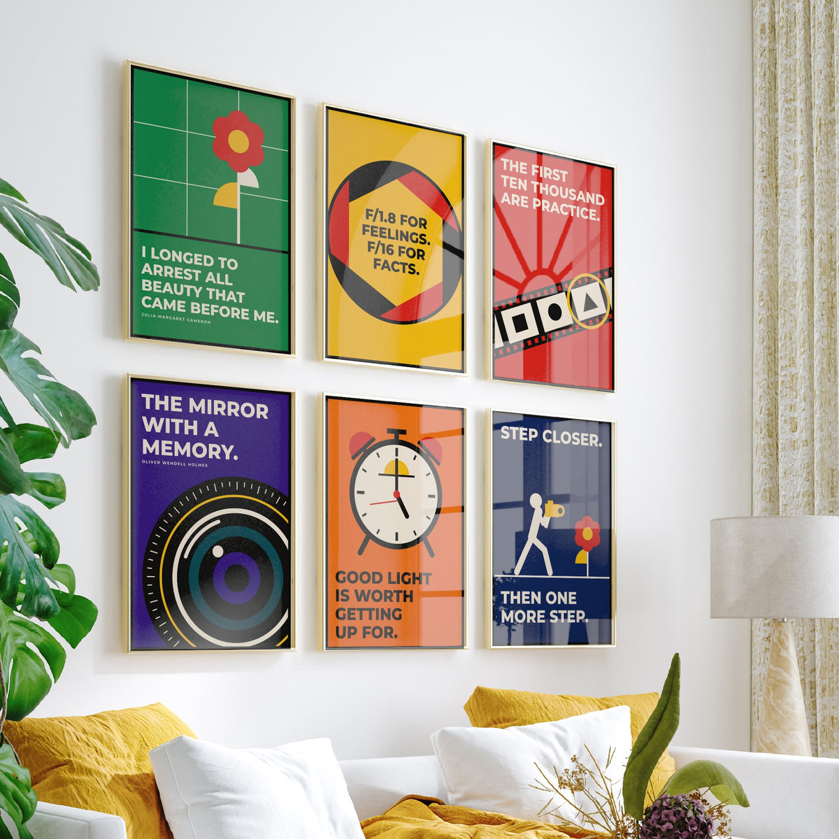 Set of Six Photography Quote Art Prints - 6 Bauhaus Photographer Posters - Minimalist Art Illustration - Aperture, Film, Lens