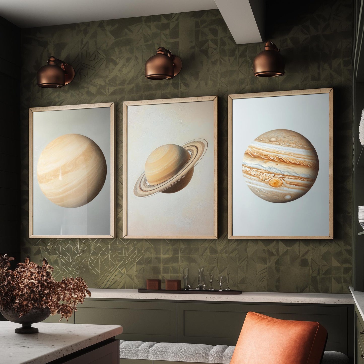 Venus Saturn Jupiter Set of Three Art Prints - 3 Solar System Planets Astronomy - Space Poster Photo Illustration Gift
