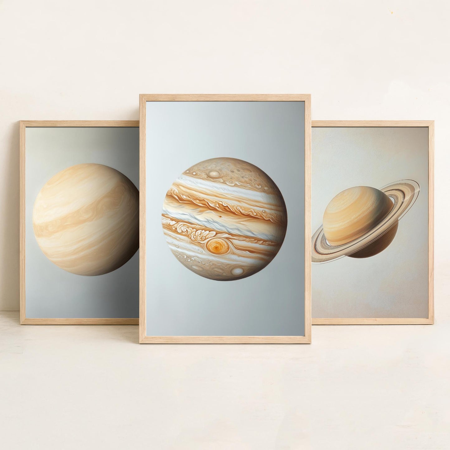 Venus Saturn Jupiter Set of Three Art Prints - 3 Solar System Planets Astronomy - Space Poster Photo Illustration Gift
