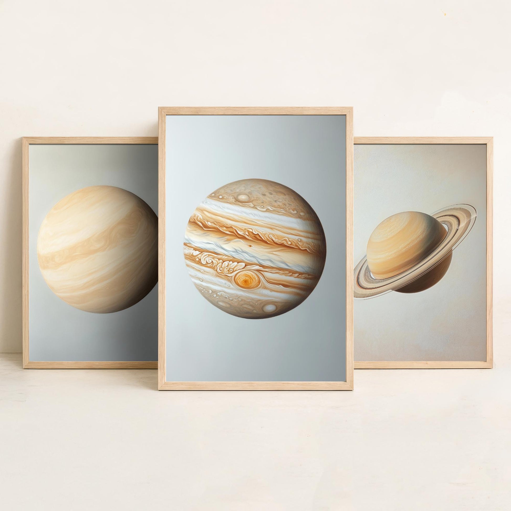 Venus Saturn Jupiter Set of Three Art Prints - 3 Solar System Planets Astronomy - Space Poster Photo Illustration Gift