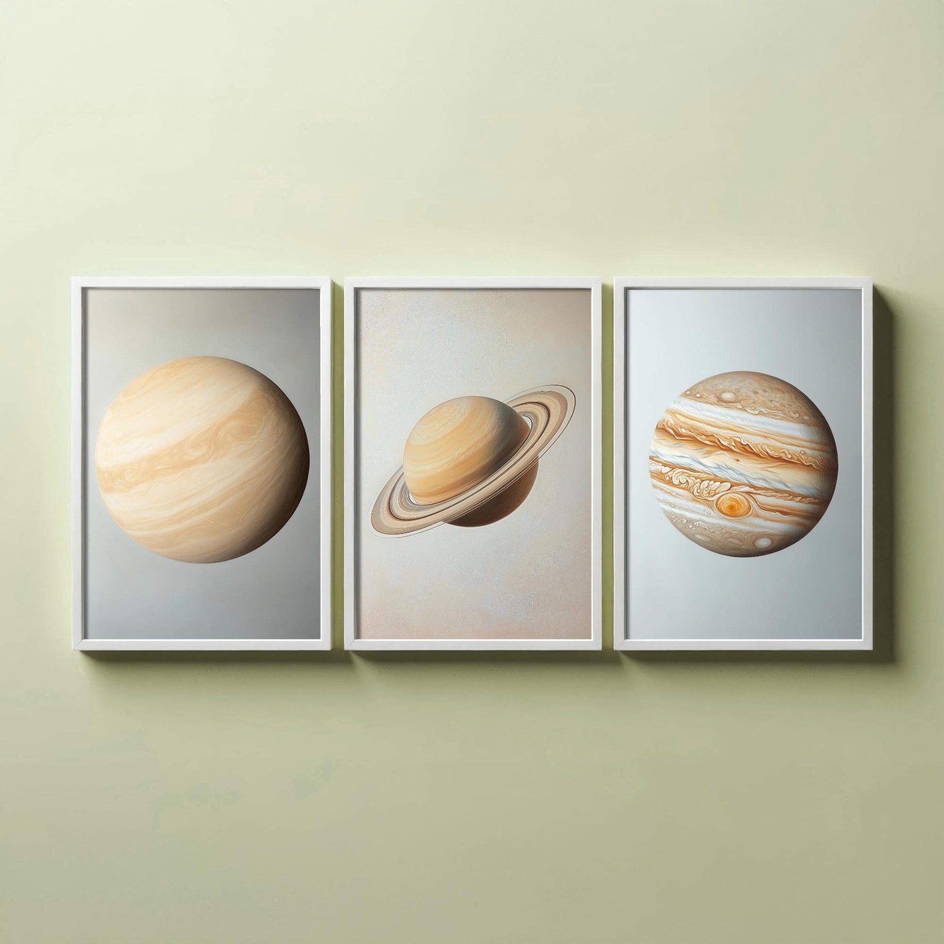 Venus Saturn Jupiter Set of Three Art Prints - 3 Solar System Planets Astronomy - Space Poster Photo Illustration Gift