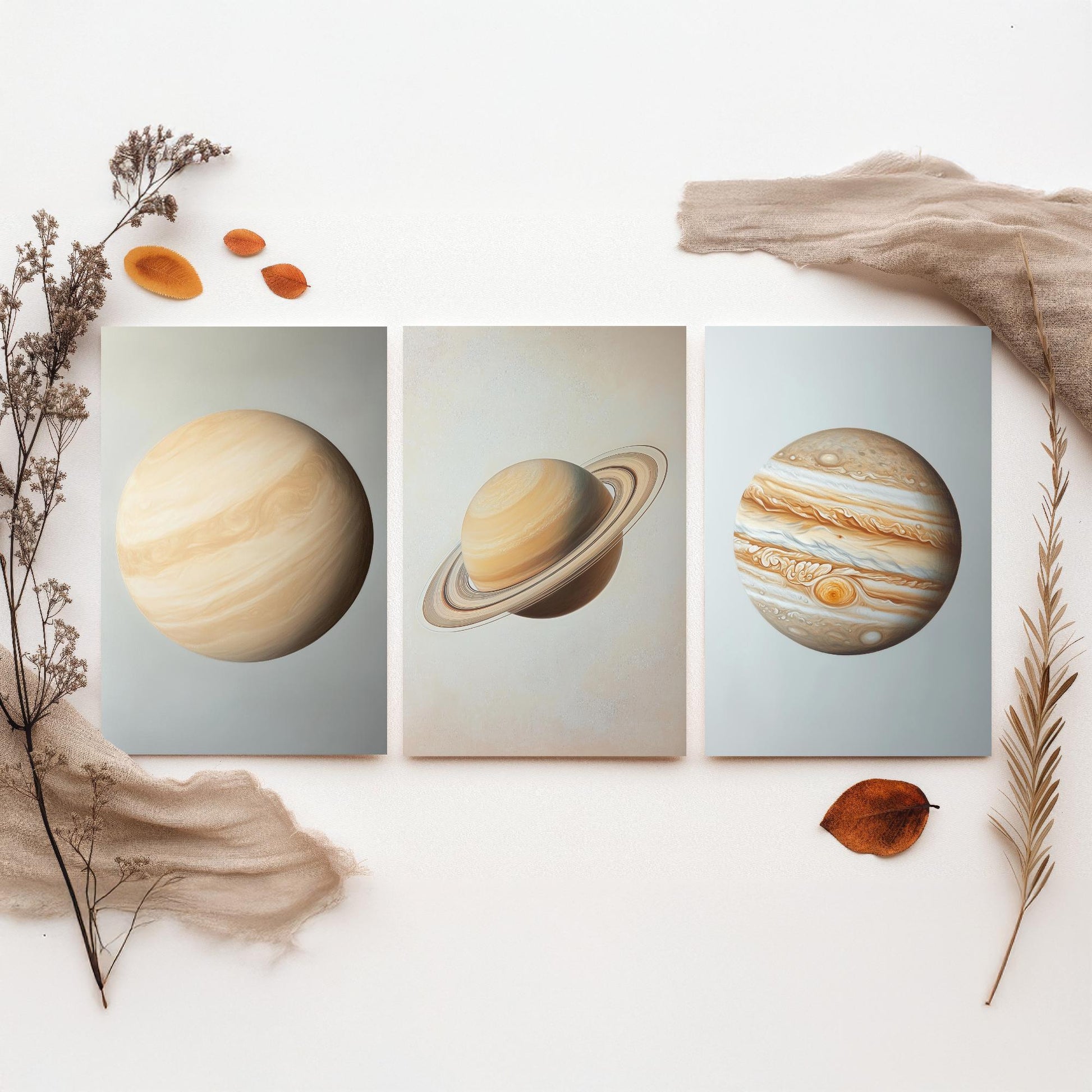 Venus Saturn Jupiter Set of Three Art Prints - 3 Solar System Planets Astronomy - Space Poster Photo Illustration Gift