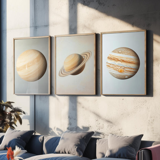 Venus Saturn Jupiter Set of Three Art Prints - 3 Solar System Planets Astronomy - Space Poster Photo Illustration Gift