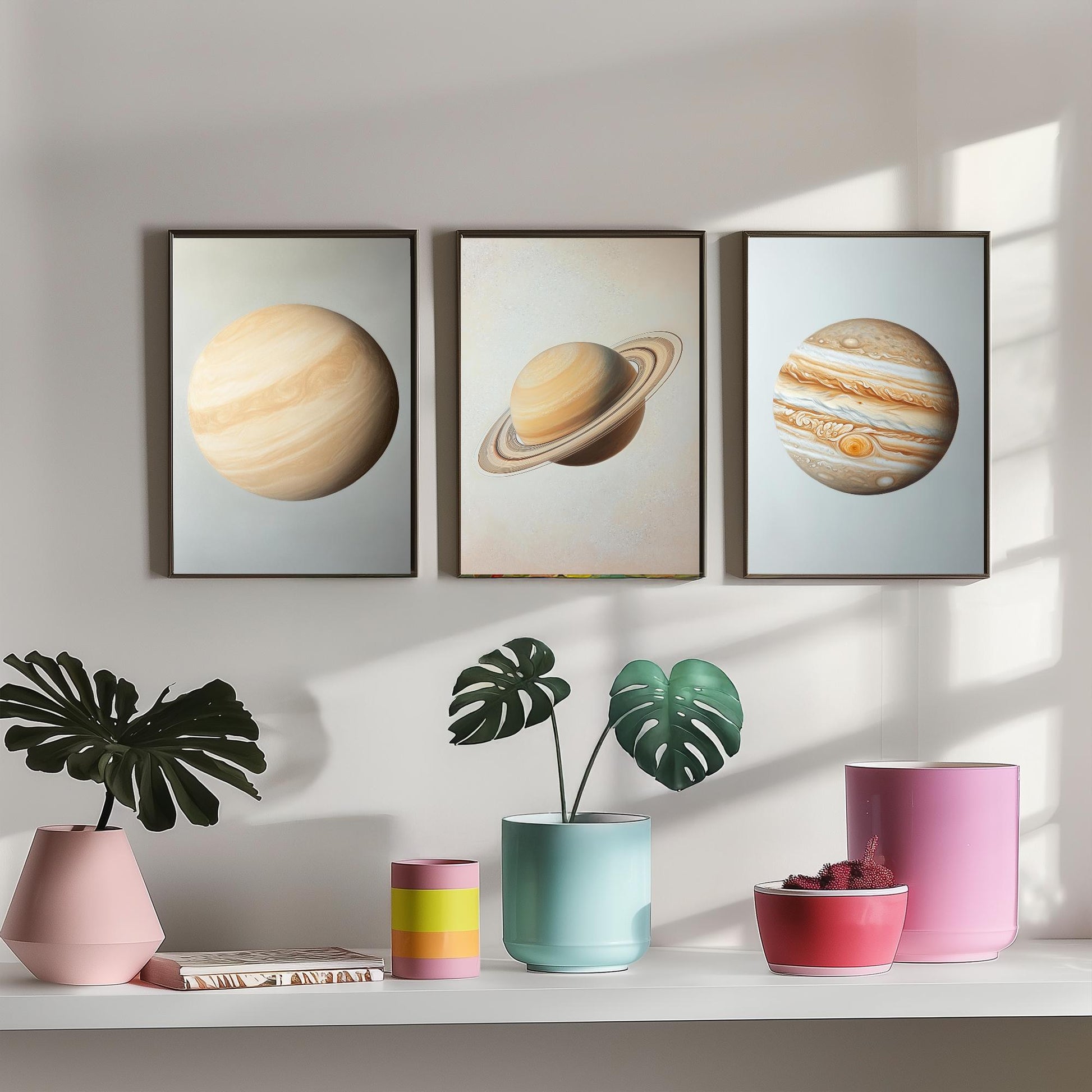 Venus Saturn Jupiter Set of Three Art Prints - 3 Solar System Planets Astronomy - Space Poster Photo Illustration Gift