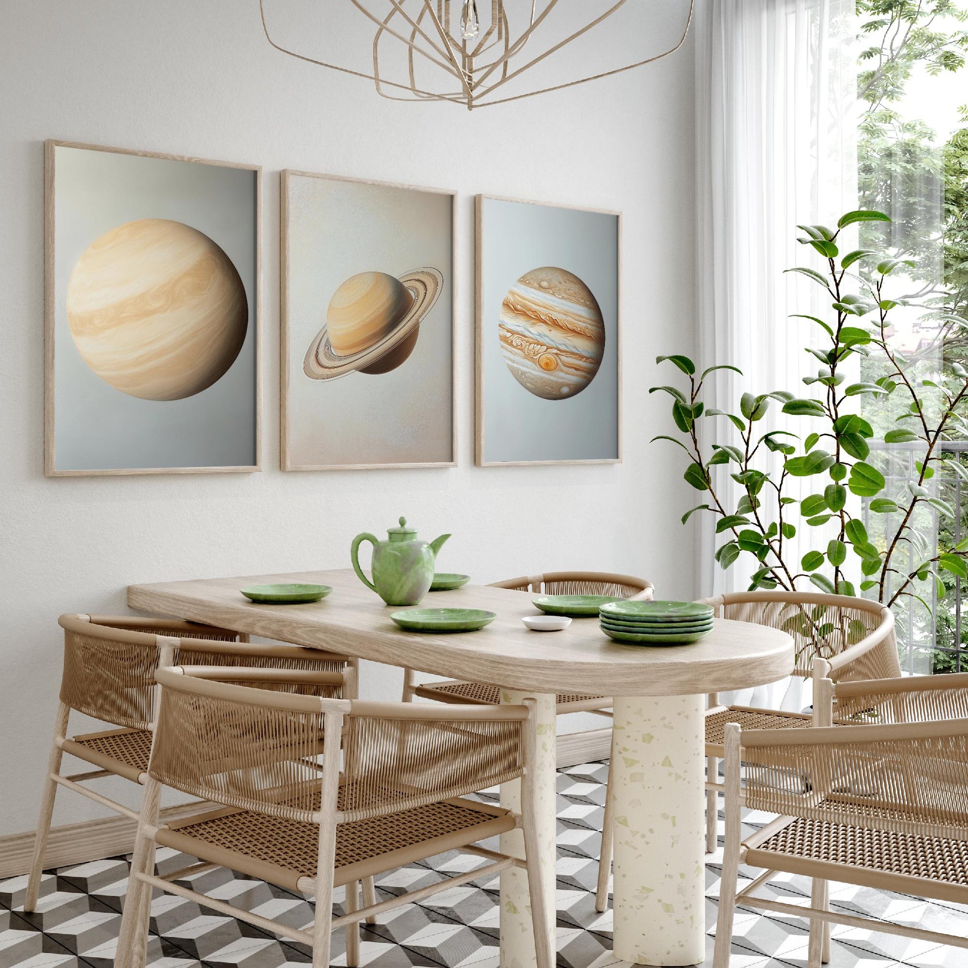 Venus Saturn Jupiter Set of Three Art Prints - 3 Solar System Planets Astronomy - Space Poster Photo Illustration Gift