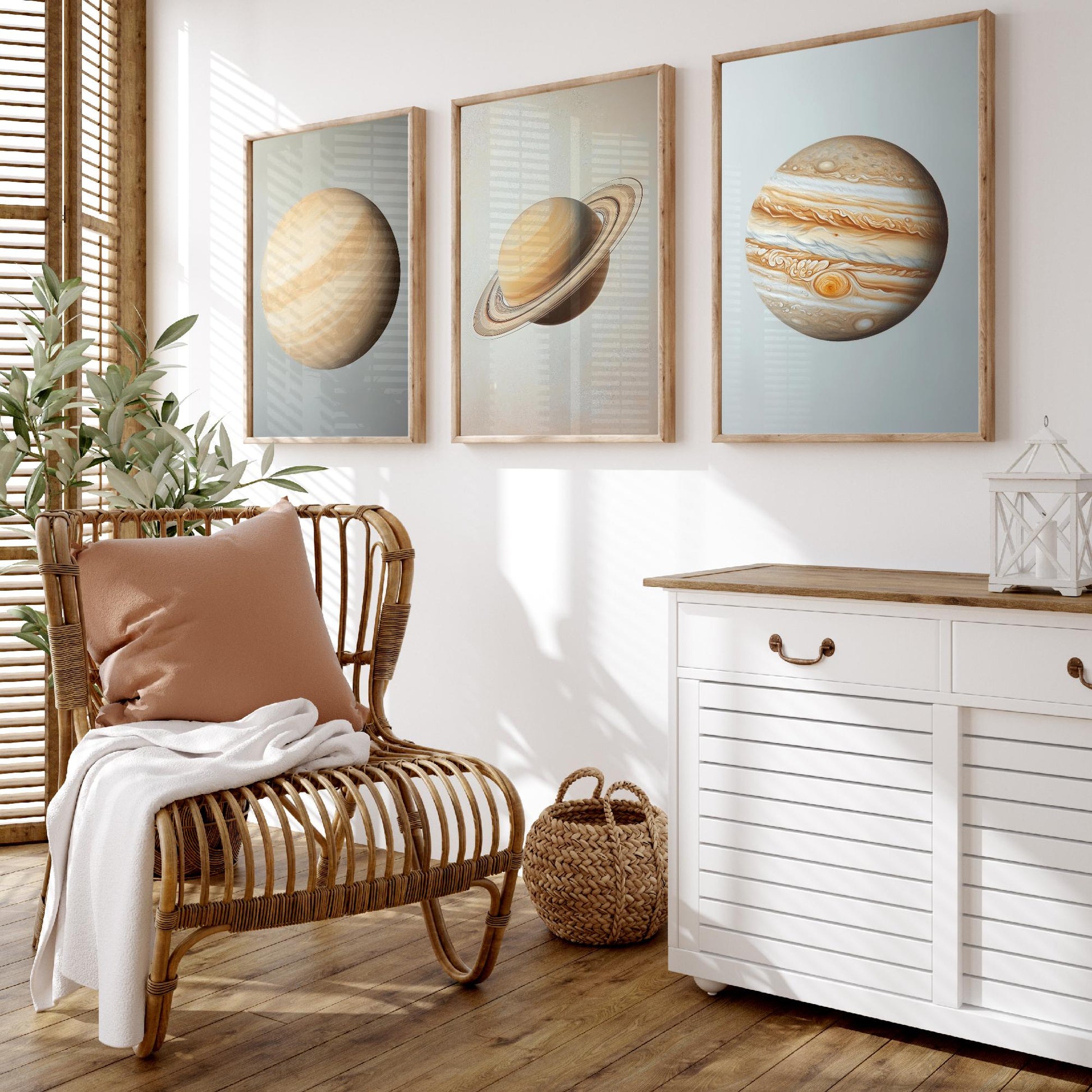 Venus Saturn Jupiter Set of Three Art Prints - 3 Solar System Planets Astronomy - Space Poster Photo Illustration Gift