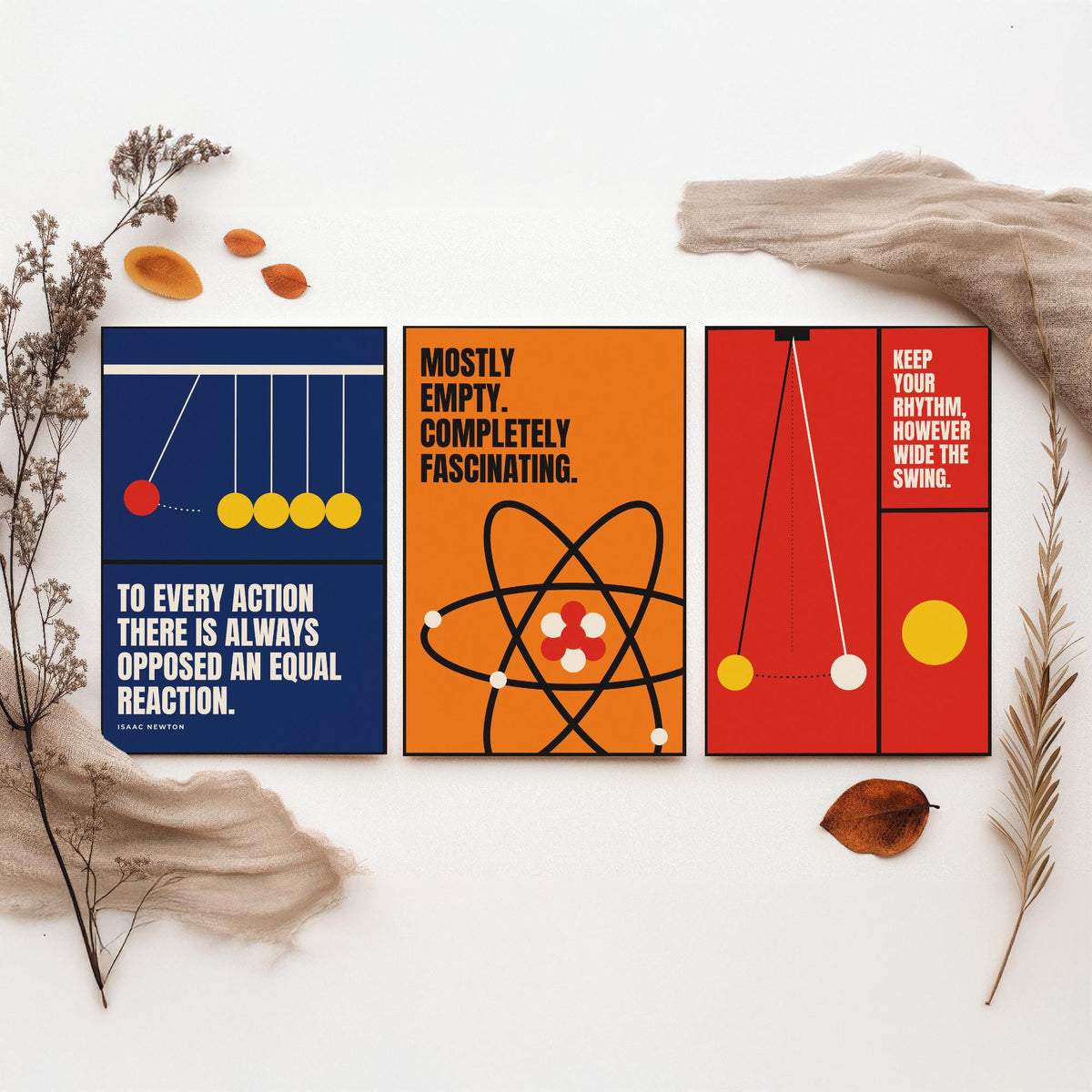 Physics Quotes Set of Three Art Prints - 3 Bauhaus Science Posters - Minimalist Science Wall Art Illustration V1