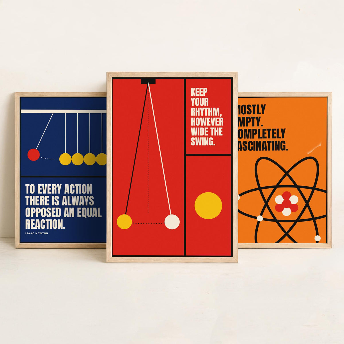 Physics Quotes Set of Three Art Prints - 3 Bauhaus Science Posters - Minimalist Science Wall Art Illustration V1