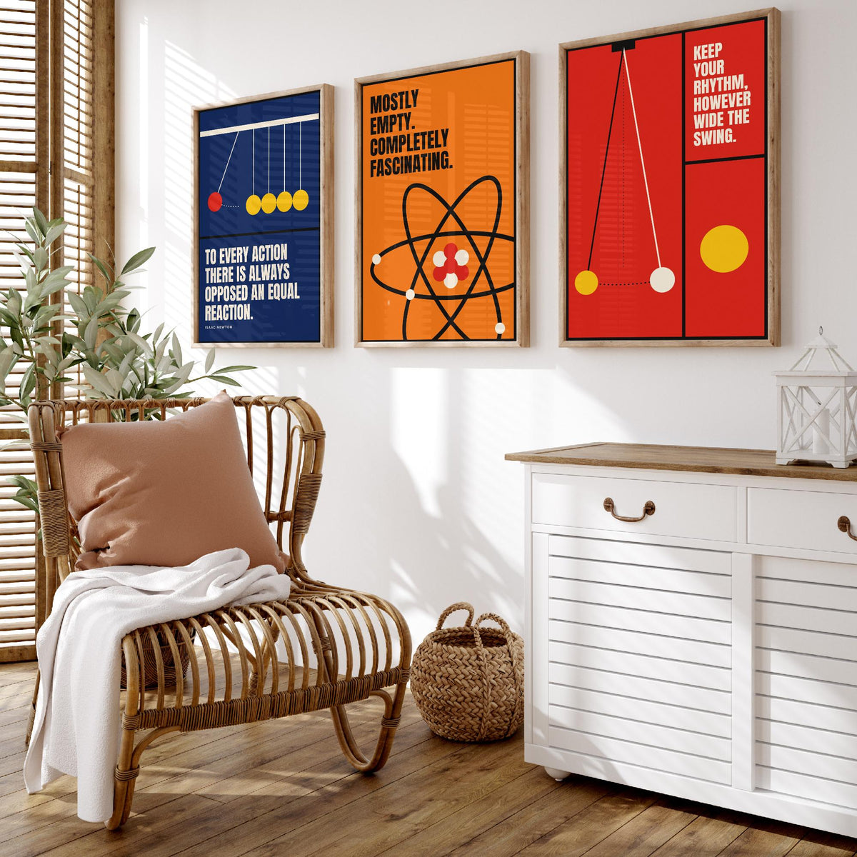 Physics Quotes Set of Three Art Prints - 3 Bauhaus Science Posters - Minimalist Science Wall Art Illustration V1