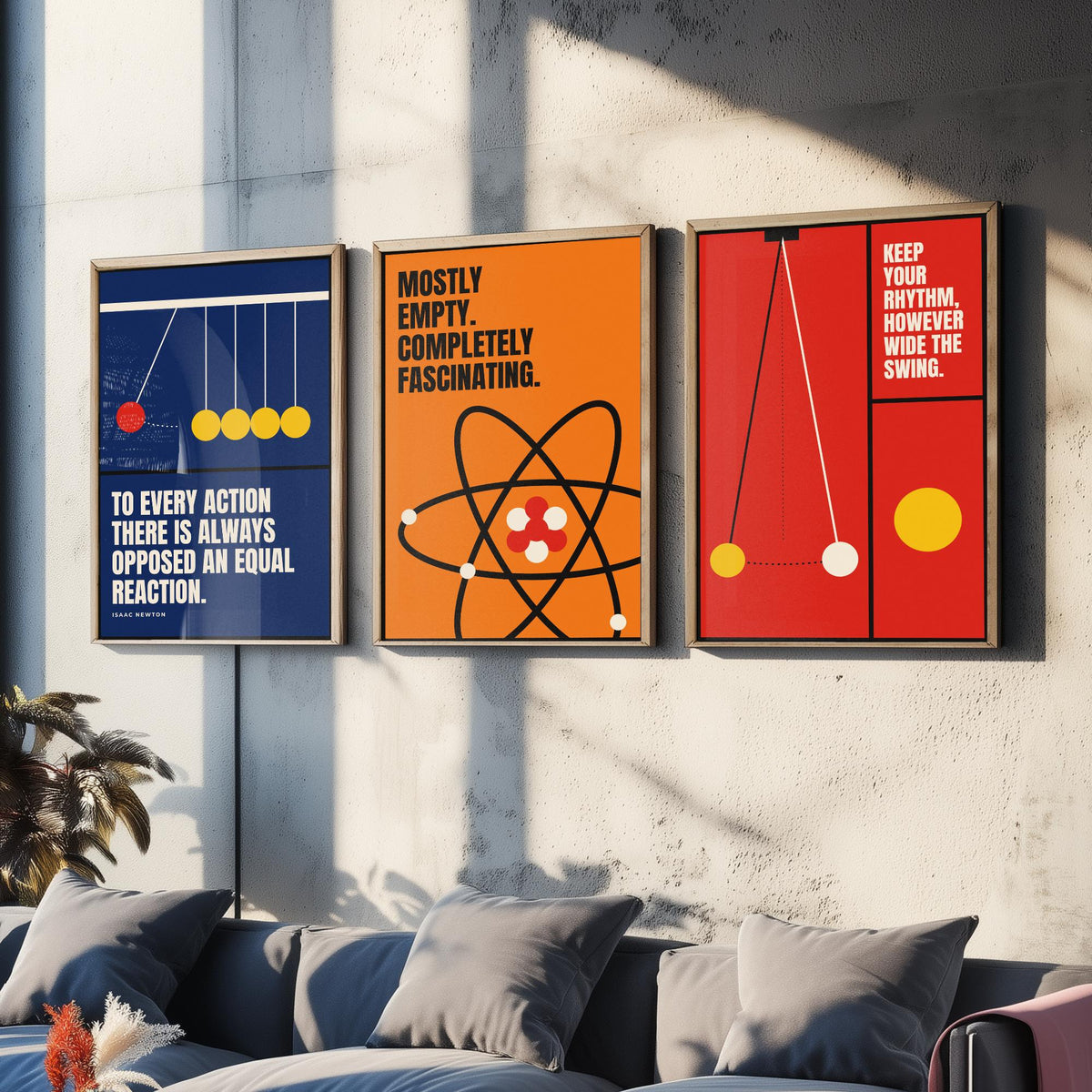Physics Quotes Set of Three Art Prints - 3 Bauhaus Science Posters - Minimalist Science Wall Art Illustration V1