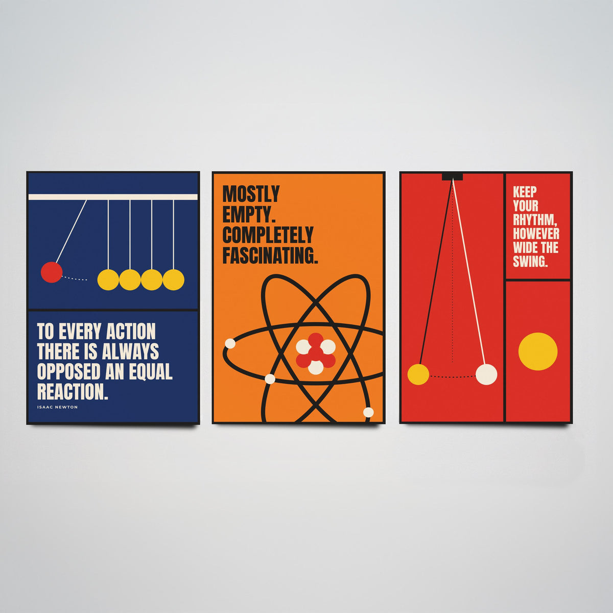 Physics Quotes Set of Three Art Prints - 3 Bauhaus Science Posters - Minimalist Science Wall Art Illustration V1