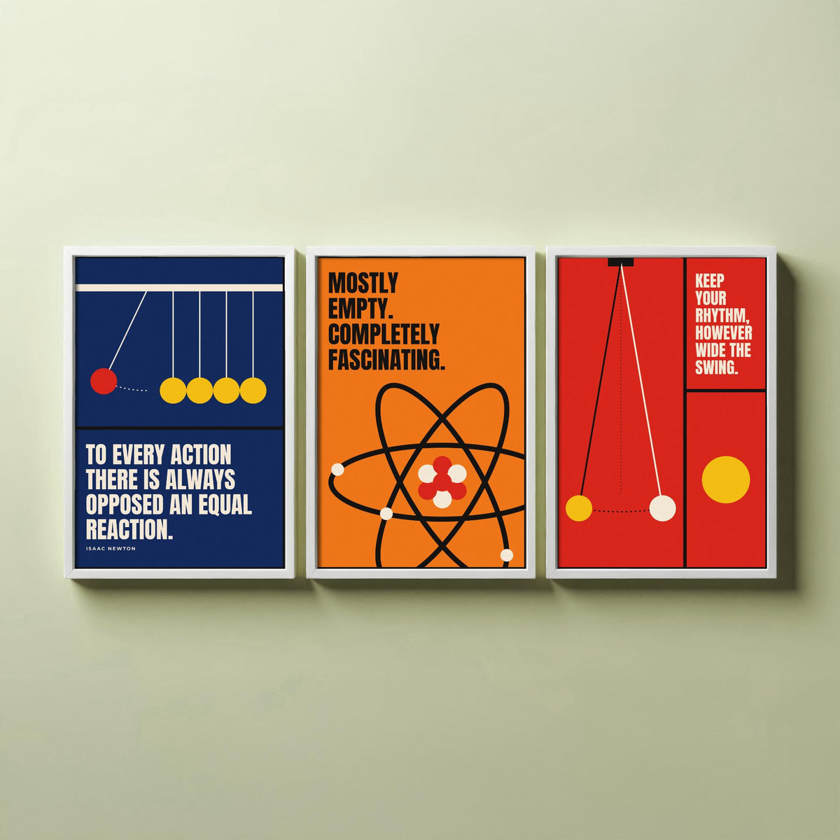 Physics Quotes Set of Three Art Prints - 3 Bauhaus Science Posters - Minimalist Science Wall Art Illustration V1