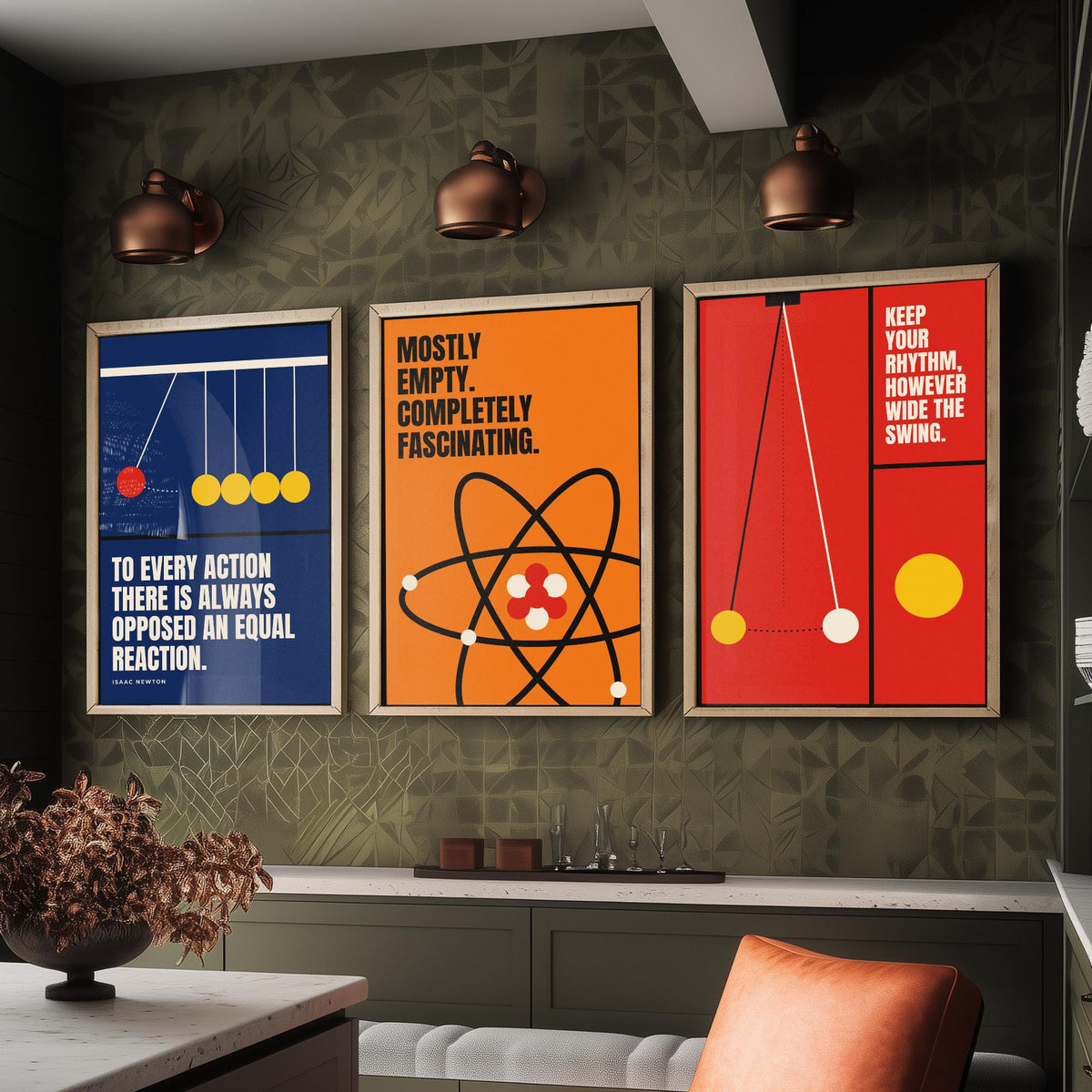 Physics Quotes Set of Three Art Prints - 3 Bauhaus Science Posters - Minimalist Science Wall Art Illustration V1