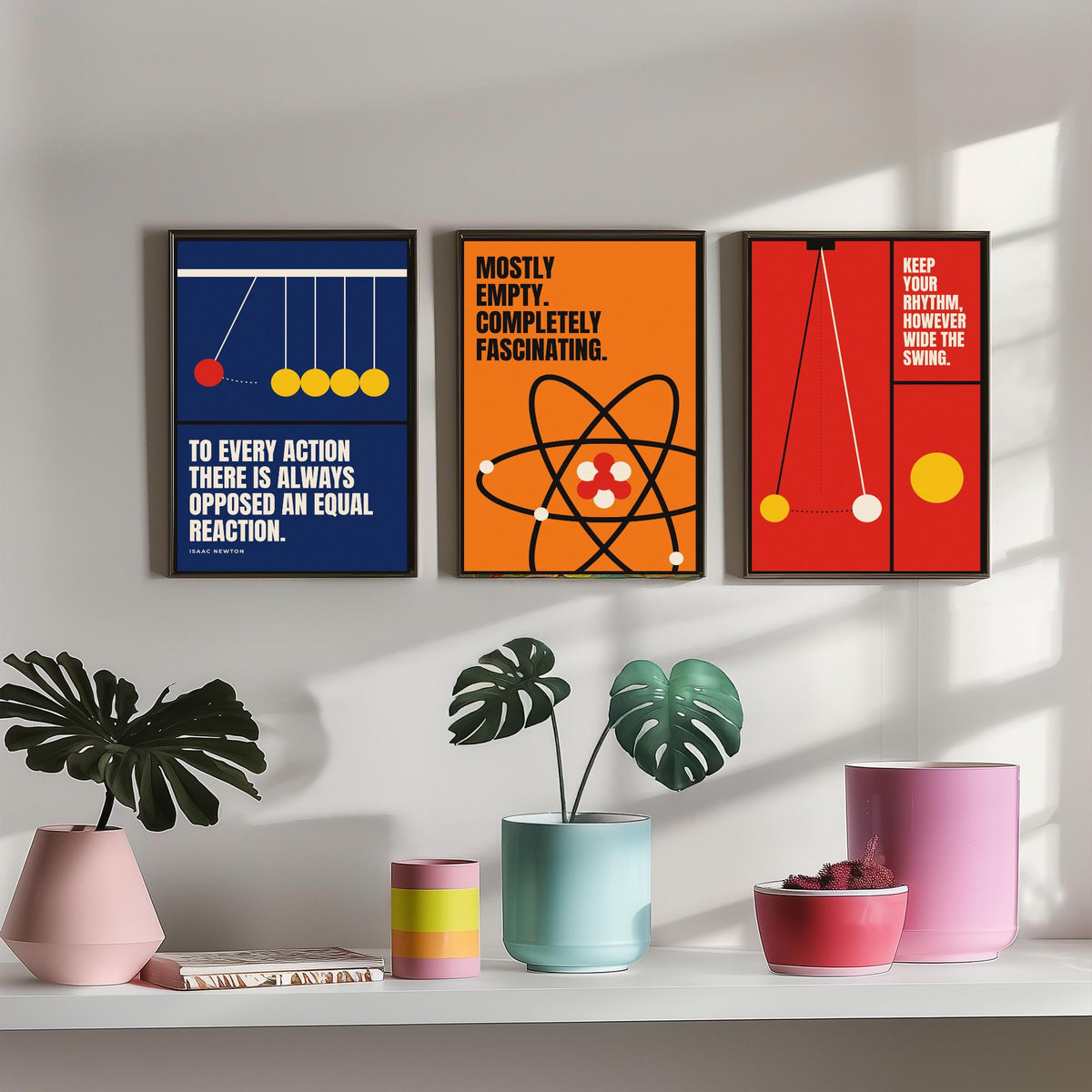 Physics Quotes Set of Three Art Prints - 3 Bauhaus Science Posters - Minimalist Science Wall Art Illustration V1