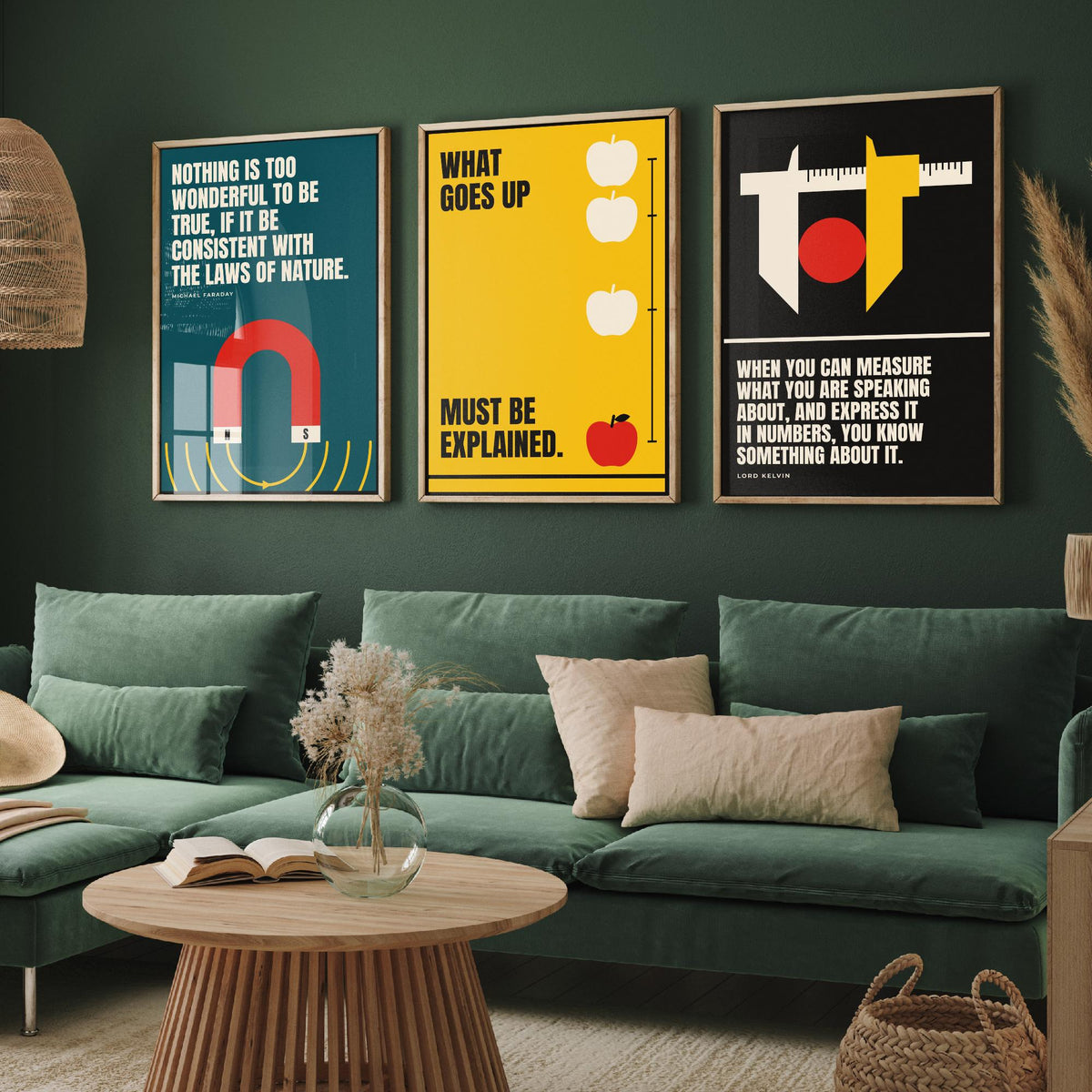 Physics Quotes Set of Three Art Prints - 3 Retro Bauhaus Science Posters - Minimalist Science Wall Art Illustration V2