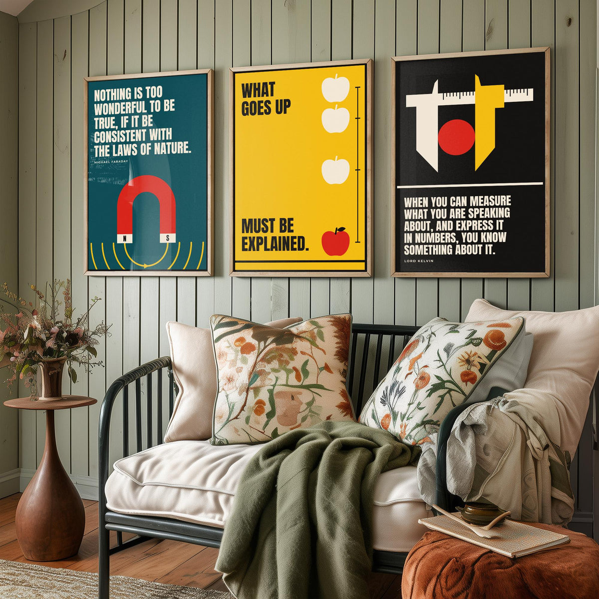 Physics Quotes Set of Three Art Prints - 3 Retro Bauhaus Science Posters - Minimalist Science Wall Art Illustration V2