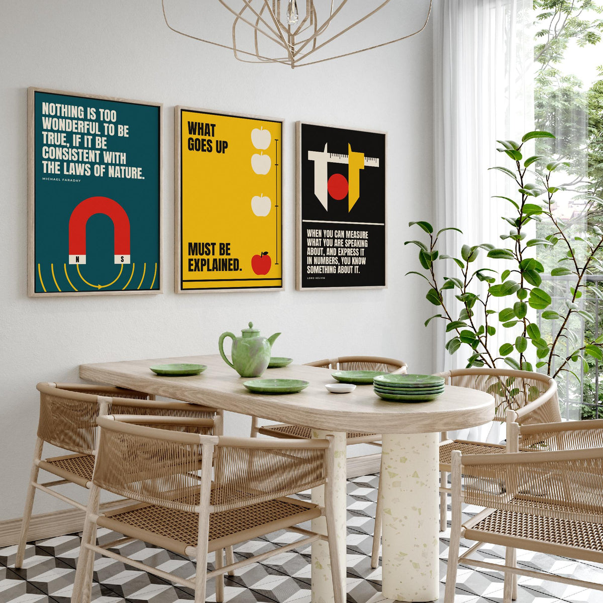Physics Quotes Set of Three Art Prints - 3 Retro Bauhaus Science Posters - Minimalist Science Wall Art Illustration V2