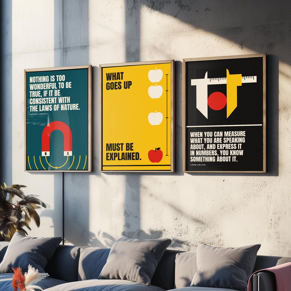 Physics Quotes Set of Three Art Prints - 3 Retro Bauhaus Science Posters - Minimalist Science Wall Art Illustration V2