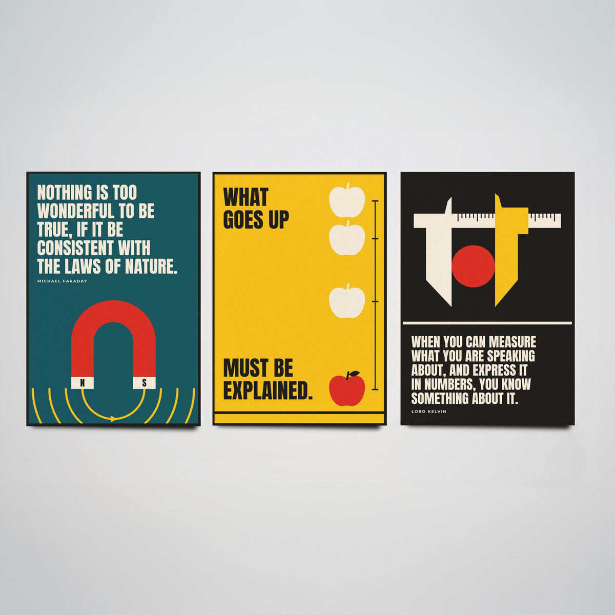 Physics Quotes Set of Three Art Prints - 3 Retro Bauhaus Science Posters - Minimalist Science Wall Art Illustration V2