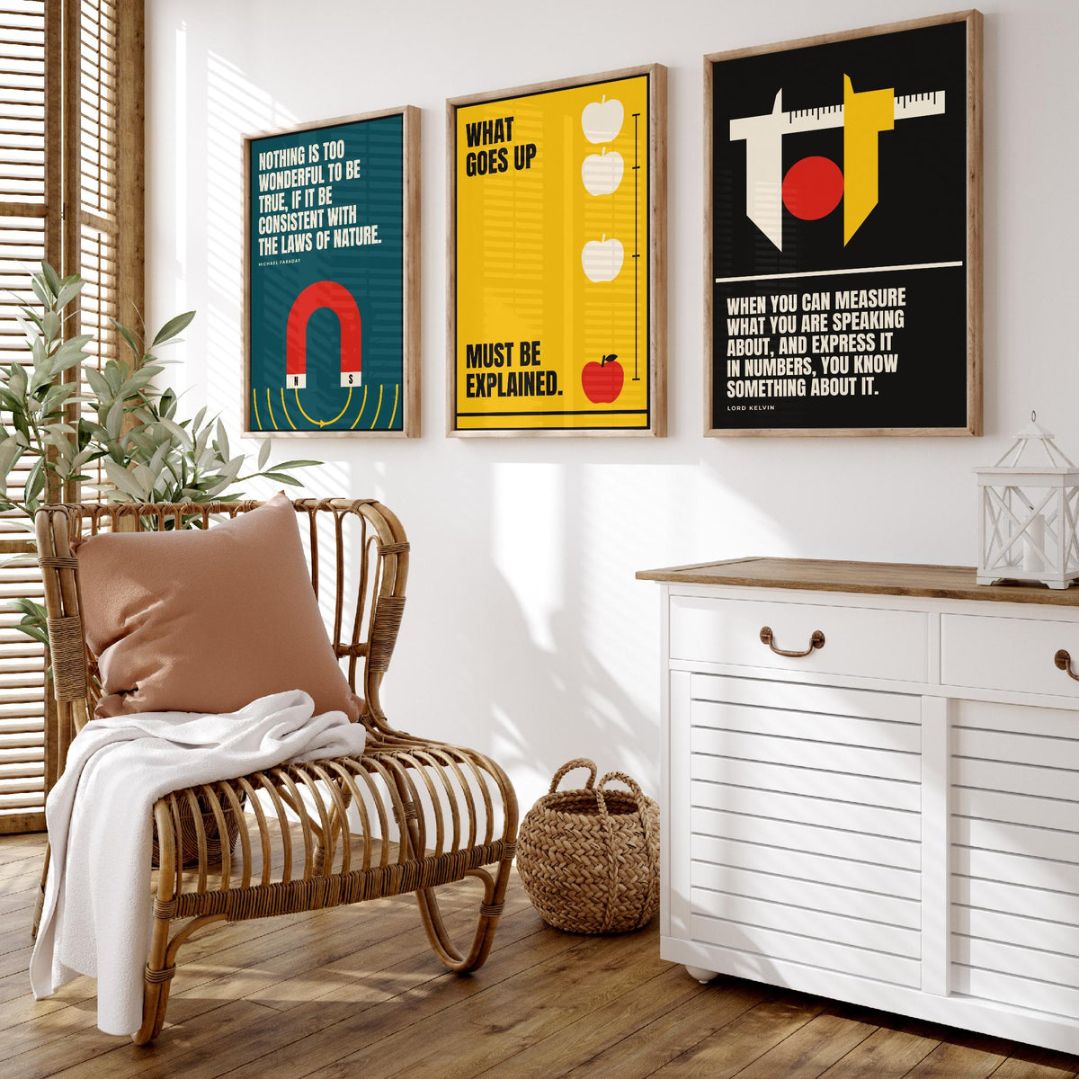 Physics Quotes Set of Three Art Prints - 3 Retro Bauhaus Science Posters - Minimalist Science Wall Art Illustration V2