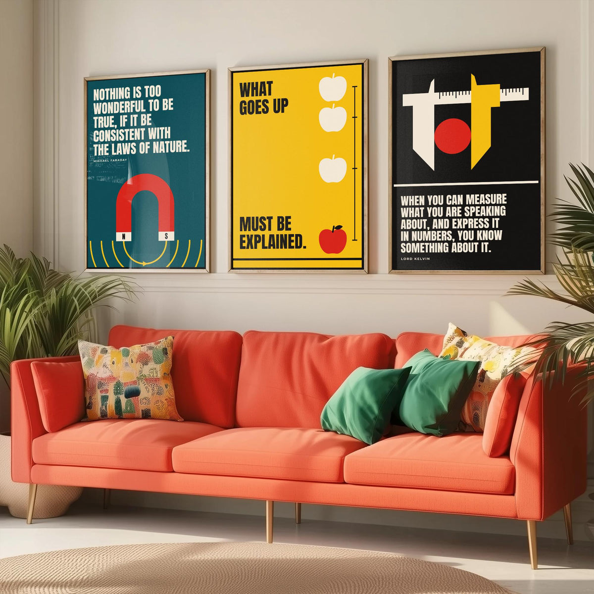 Physics Quotes Set of Three Art Prints - 3 Retro Bauhaus Science Posters - Minimalist Science Wall Art Illustration V2