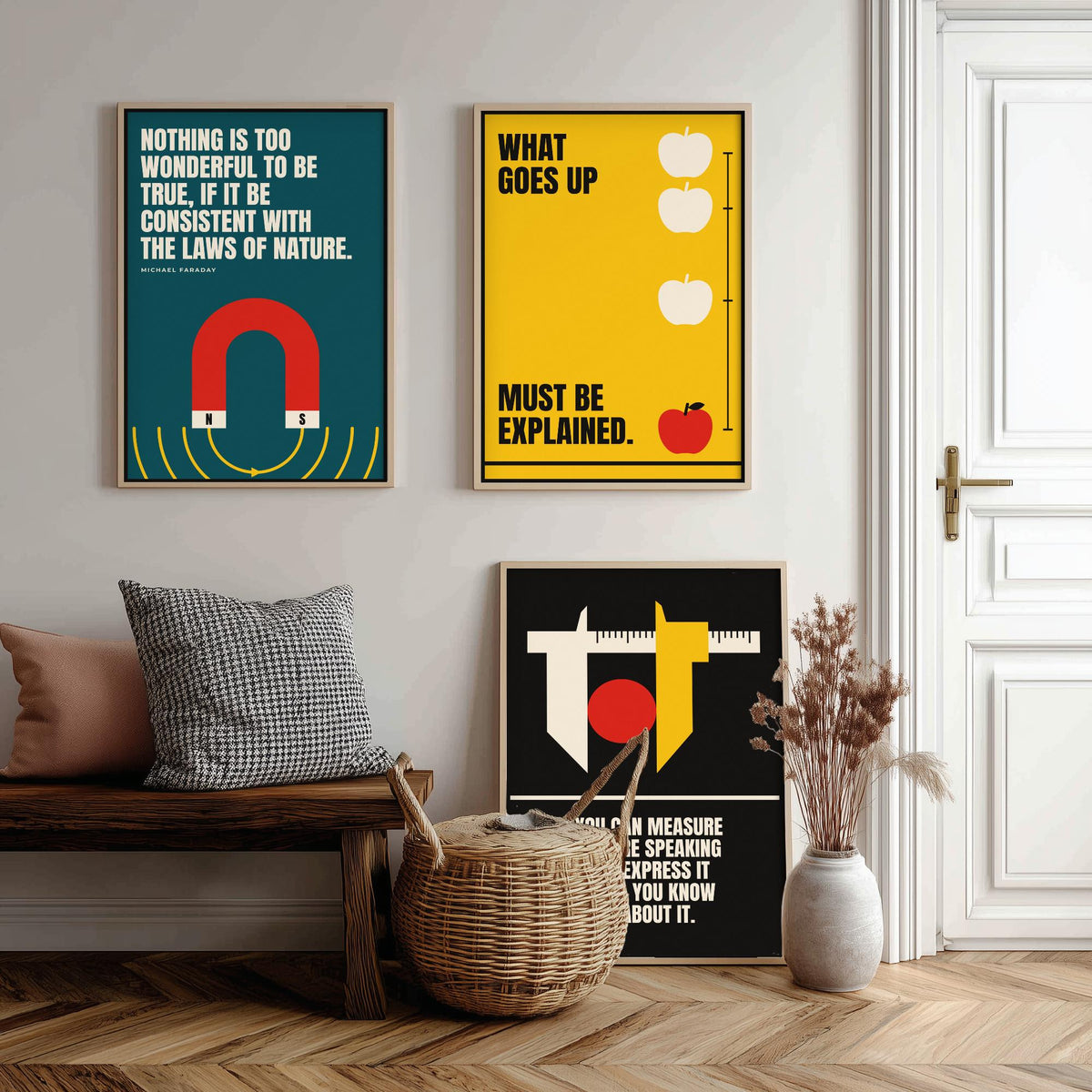Physics Quotes Set of Three Art Prints - 3 Retro Bauhaus Science Posters - Minimalist Science Wall Art Illustration V2