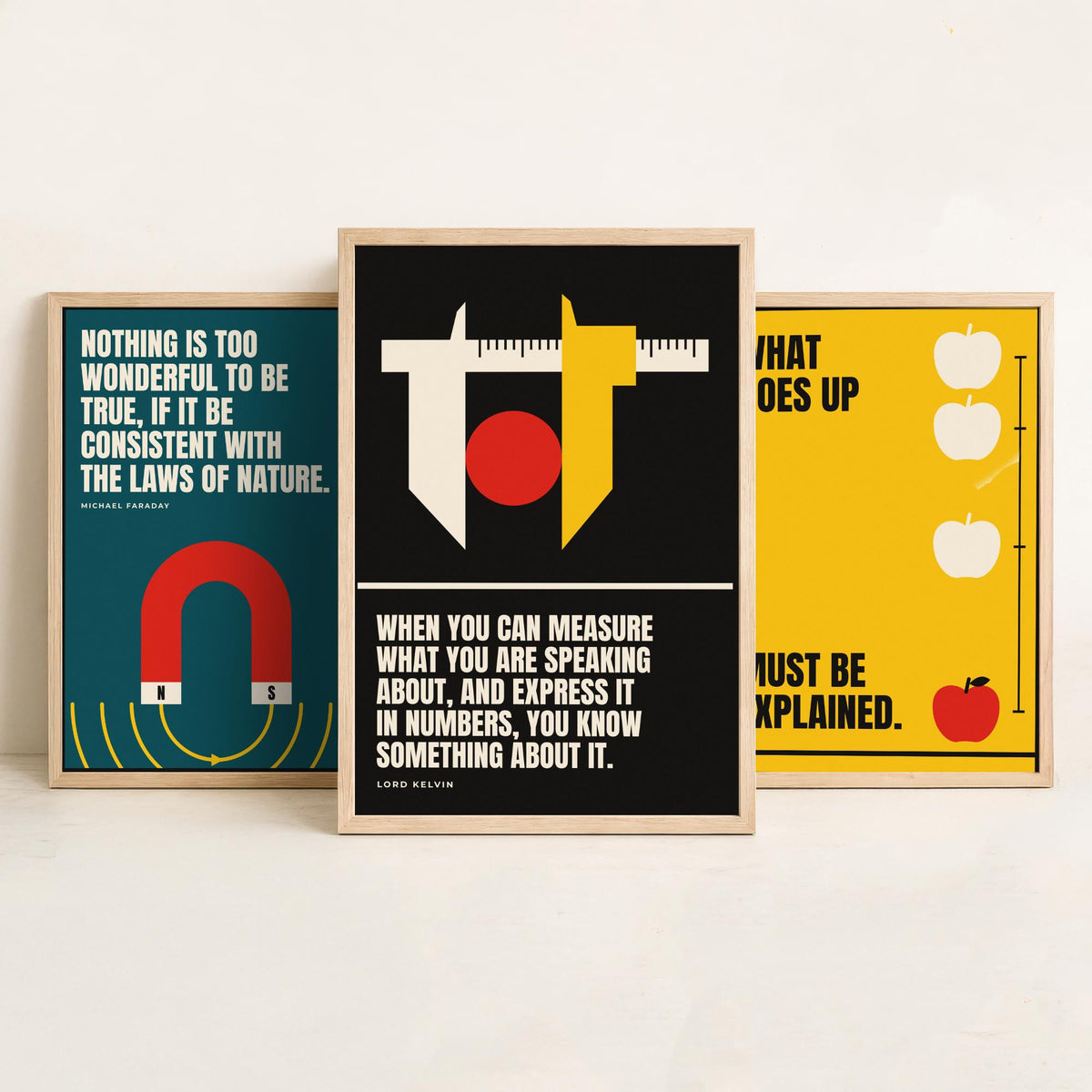 Physics Quotes Set of Three Art Prints - 3 Retro Bauhaus Science Posters - Minimalist Science Wall Art Illustration V2
