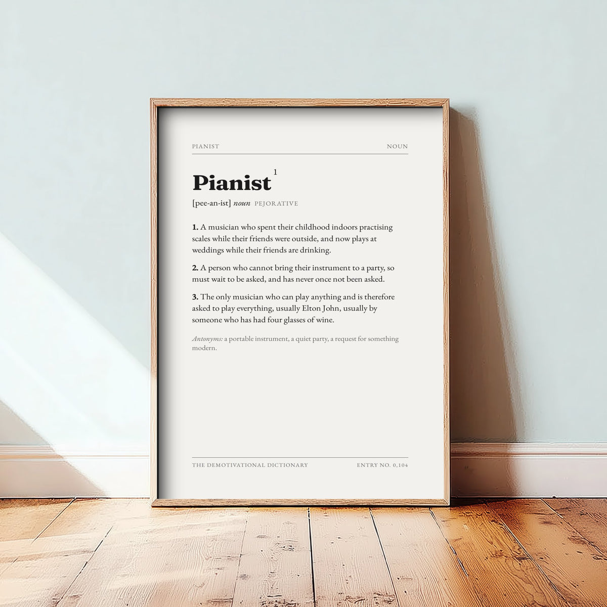 Pianist Demotivational Dictionary Art Print - Funny Word Definition Poster - Music Typography Entry 0,104