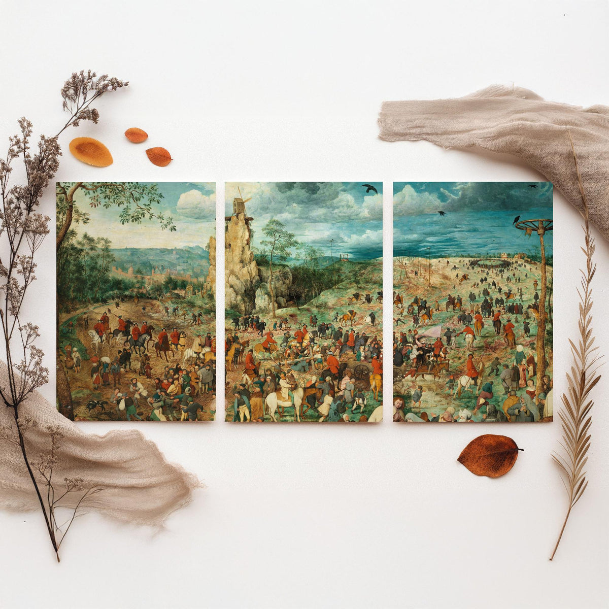 Pieter Bruegel the Elder The Procession to Calvary Set of Three Art Prints - Panoramic Renaissance Painting Poster