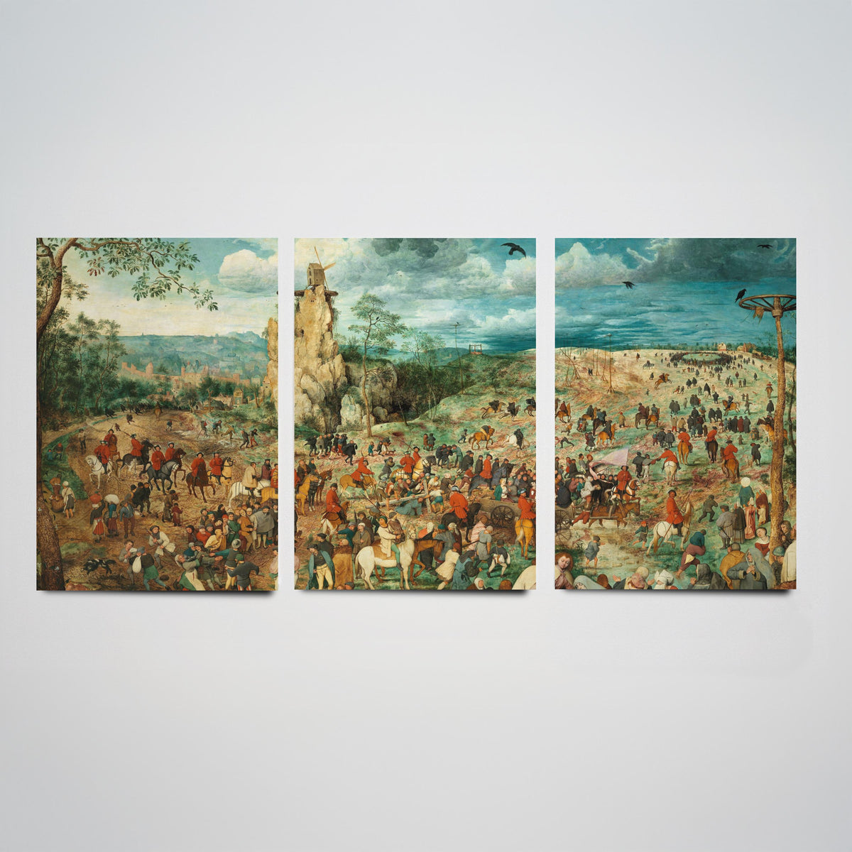 Pieter Bruegel the Elder The Procession to Calvary Set of Three Art Prints - Panoramic Renaissance Painting Poster