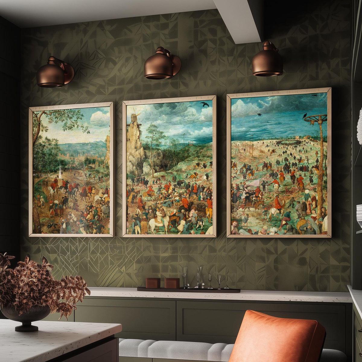 Pieter Bruegel the Elder The Procession to Calvary Set of Three Art Prints - Panoramic Renaissance Painting Poster