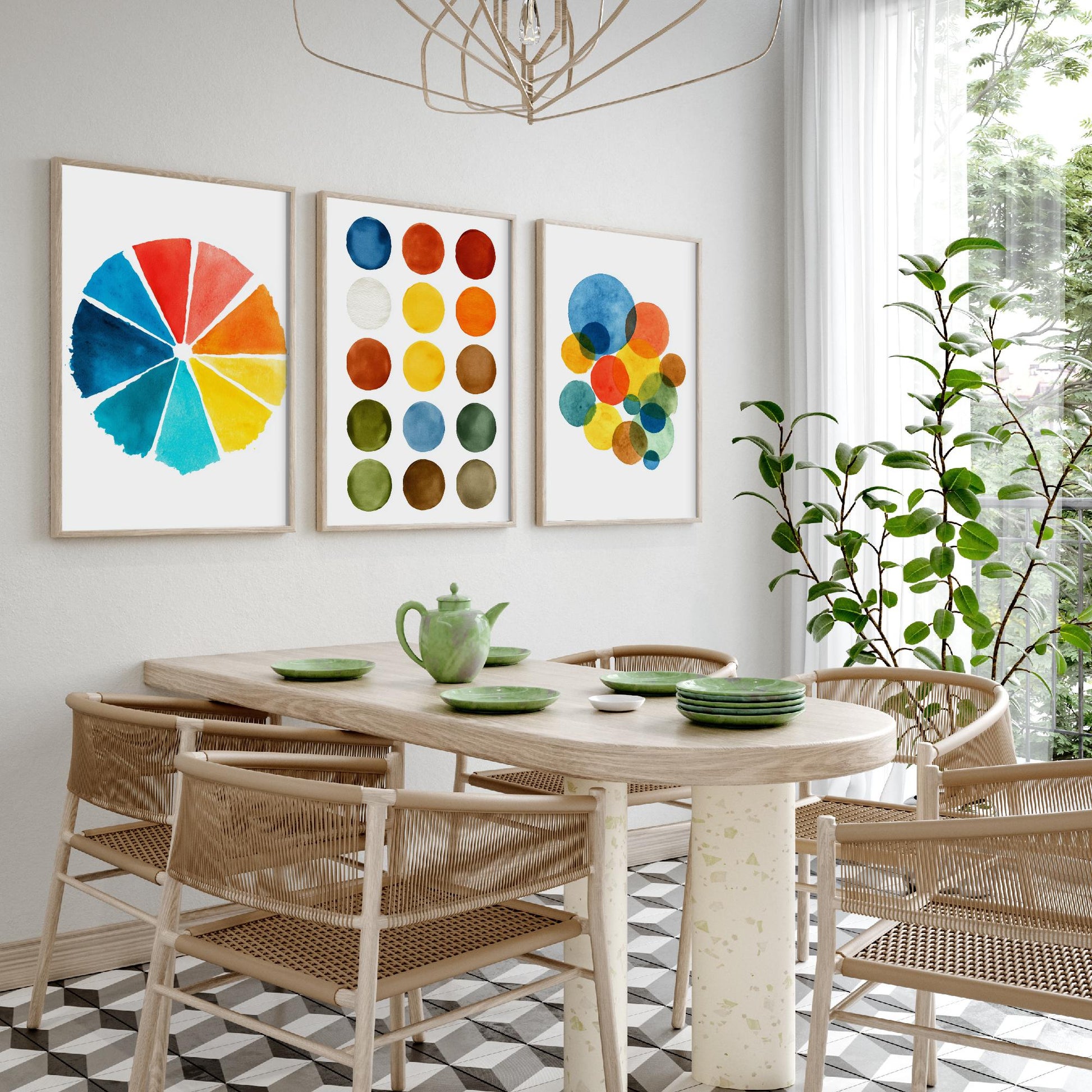 Watercolour Pigment Set of Three Art Prints - 3 Colour Wheel Paint Swatch Circles - Abstract Poster Watercolour Gift