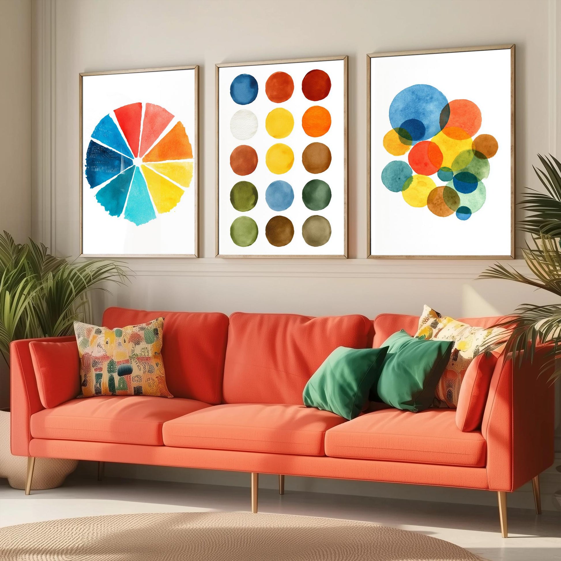 Watercolour Pigment Set of Three Art Prints - 3 Colour Wheel Paint Swatch Circles - Abstract Poster Watercolour Gift