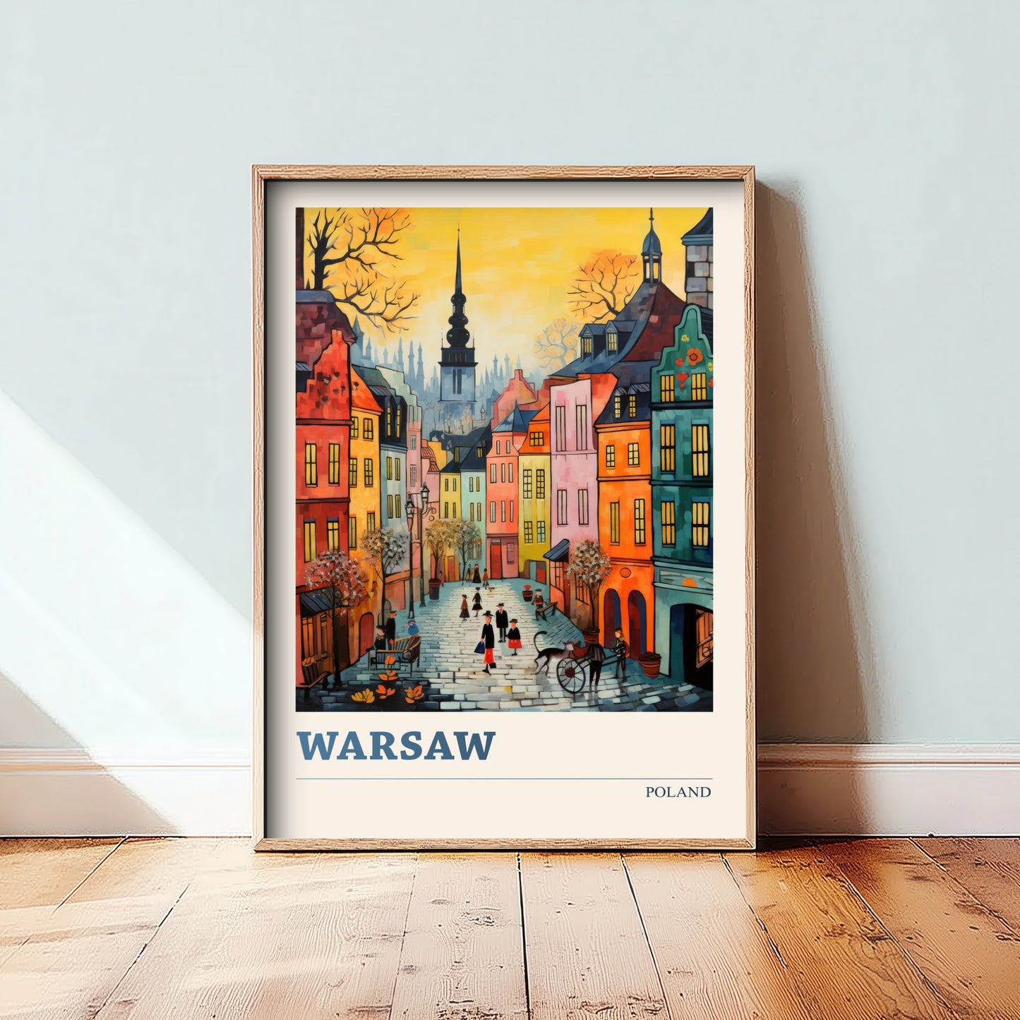 Warsaw Poland Travel Poster - Folk Art Print - Old Town Street Illustration - Naive Polish Cityscape 3/3