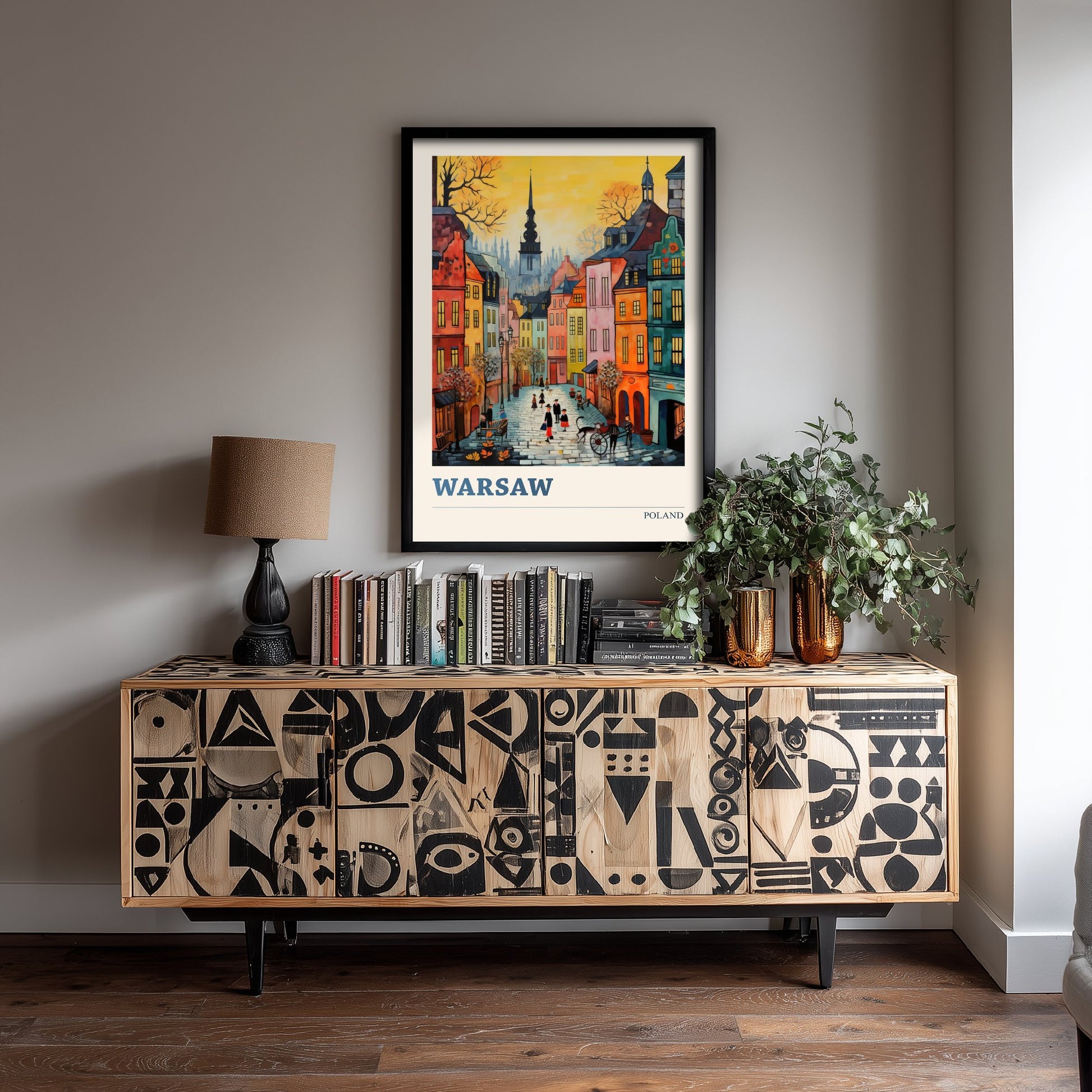 Warsaw Poland Travel Poster - Folk Art Print - Old Town Street Illustration - Naive Polish Cityscape 3/3