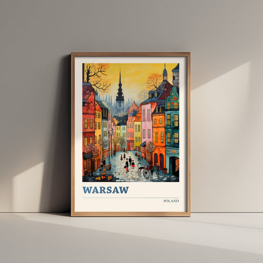 Warsaw Poland Travel Poster - Folk Art Print - Old Town Street Illustration - Naive Polish Cityscape 3/3