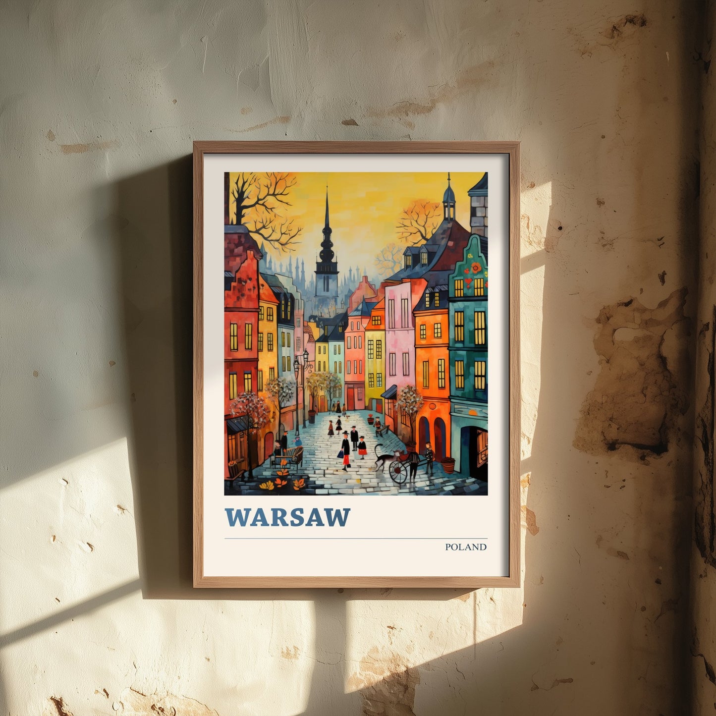 Warsaw Poland Travel Poster - Folk Art Print - Old Town Street Illustration - Naive Polish Cityscape 3/3