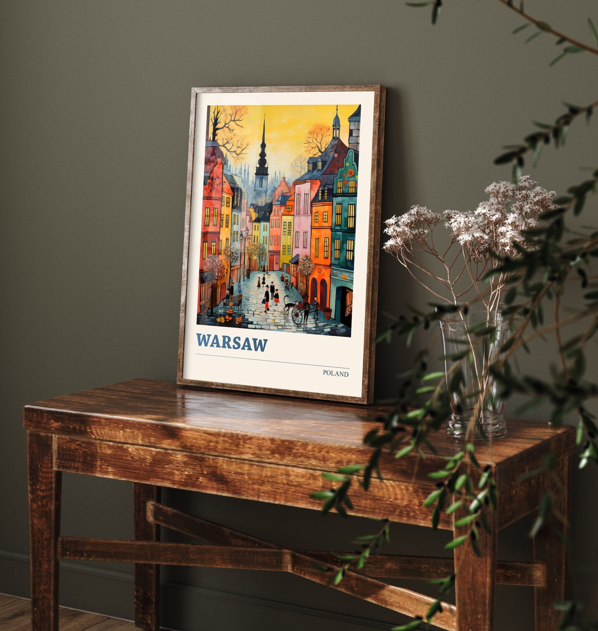 Warsaw Poland Travel Poster - Folk Art Print - Old Town Street Illustration - Naive Polish Cityscape 3/3