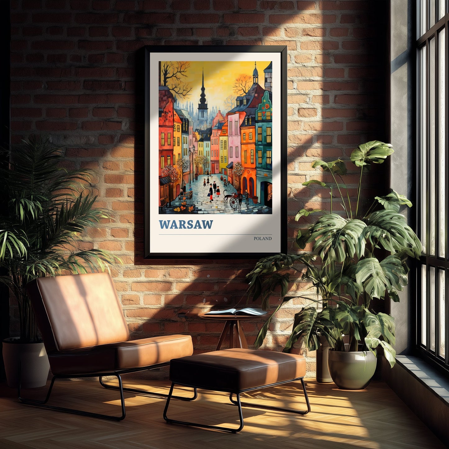 Warsaw Poland Travel Poster - Folk Art Print - Old Town Street Illustration - Naive Polish Cityscape 3/3