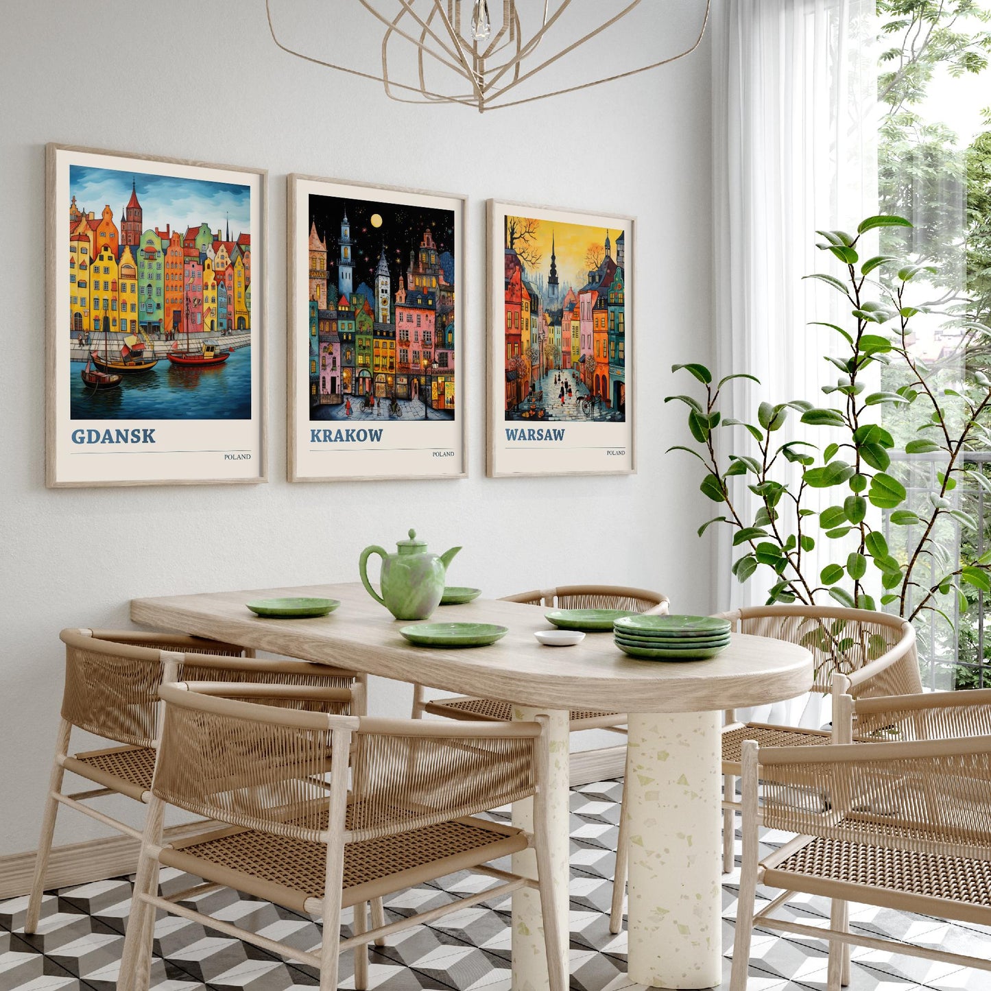 Poland Set of Three Travel Posters - Gdansk, Krakow, Warsaw - Vibrant Art Print Painting Gift Polish Wall Art Cityscape