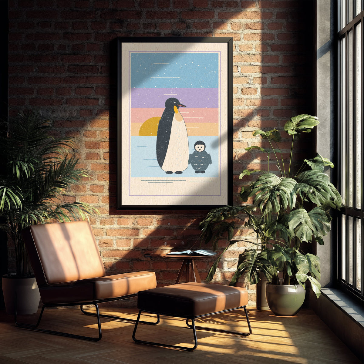 Emperor Penguin and Chick Art Print - Parent and Baby Poster - Pastel Antarctic Illustration V1 2/3