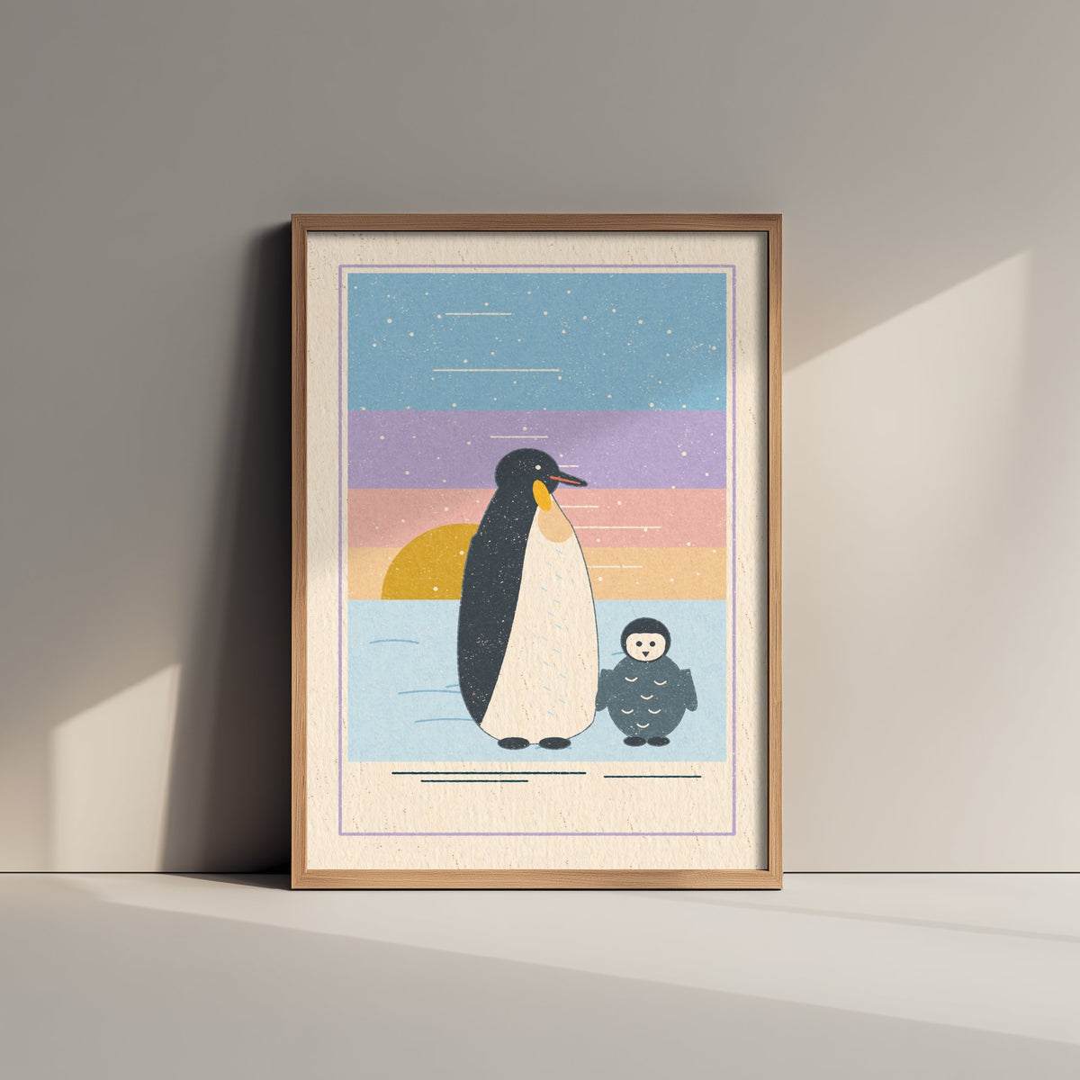 Emperor Penguin and Chick Art Print - Parent and Baby Poster - Pastel Antarctic Illustration V1 2/3