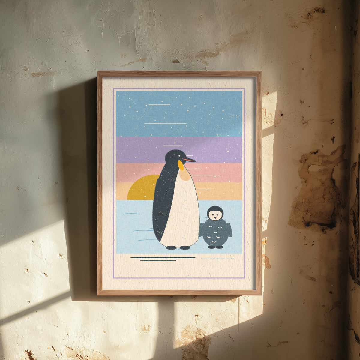 Emperor Penguin and Chick Art Print - Parent and Baby Poster - Pastel Antarctic Illustration V1 2/3